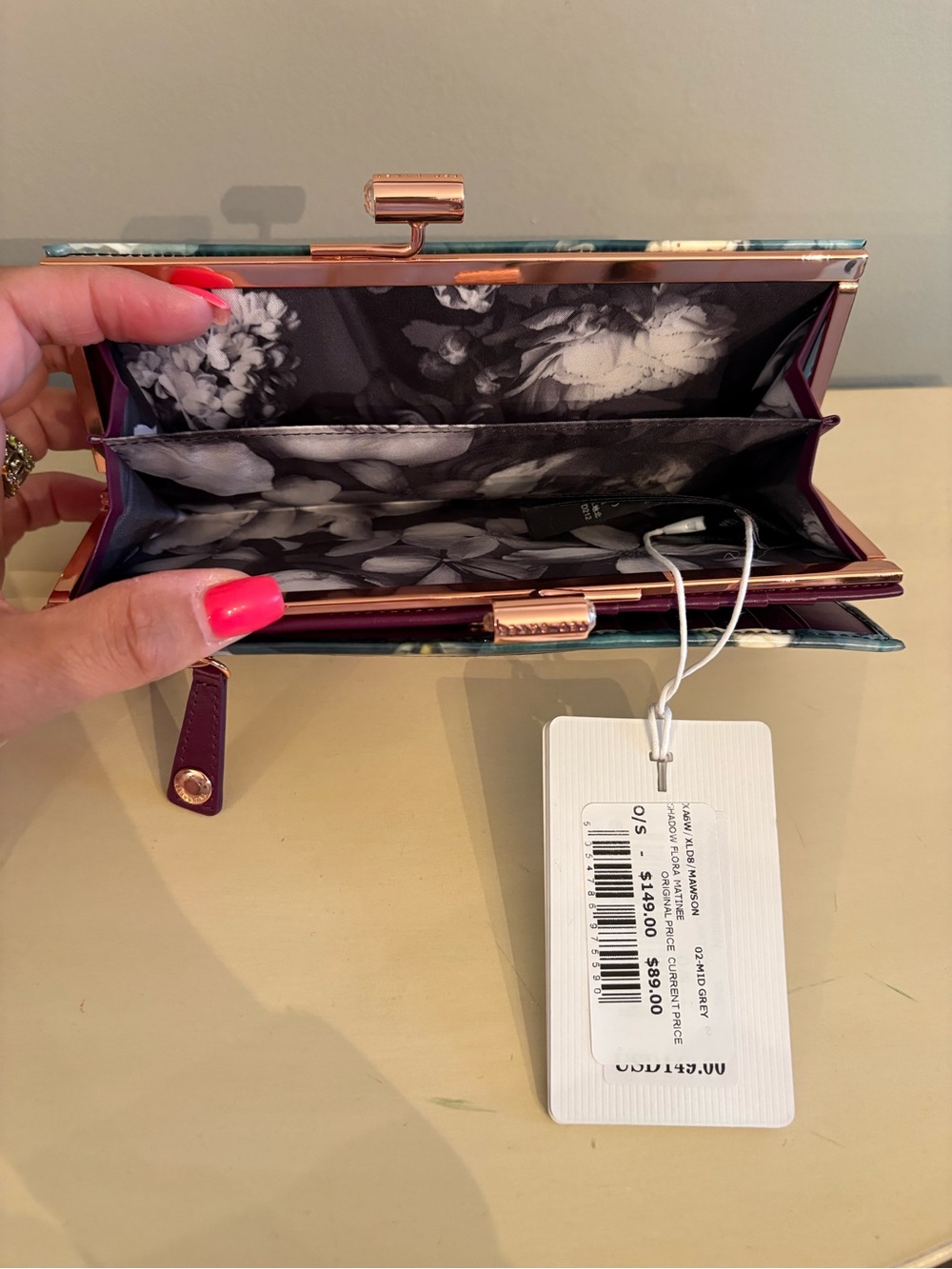 Ted Baker Floral Patent Clutch with Rose Gold Frame - Multicolor Floral - Picture 5 of 6